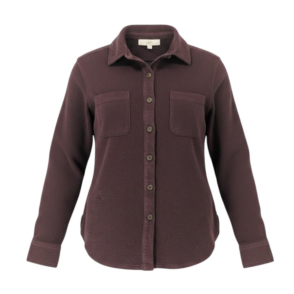 Loft Shacket MP Burgundy Fleece Button Down Petite Layering Jacket